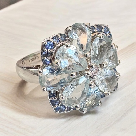 🩵Aquamarine💙Sapphire🤍Topaz Sterling Silver Ring (5.25) - Picture 12 of 15